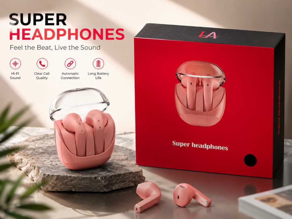 LA Super Headphones Wireless Bluetooth Earbuds with Charging Case | Hi-Fi Sound | Touch Control | Long Battery Life